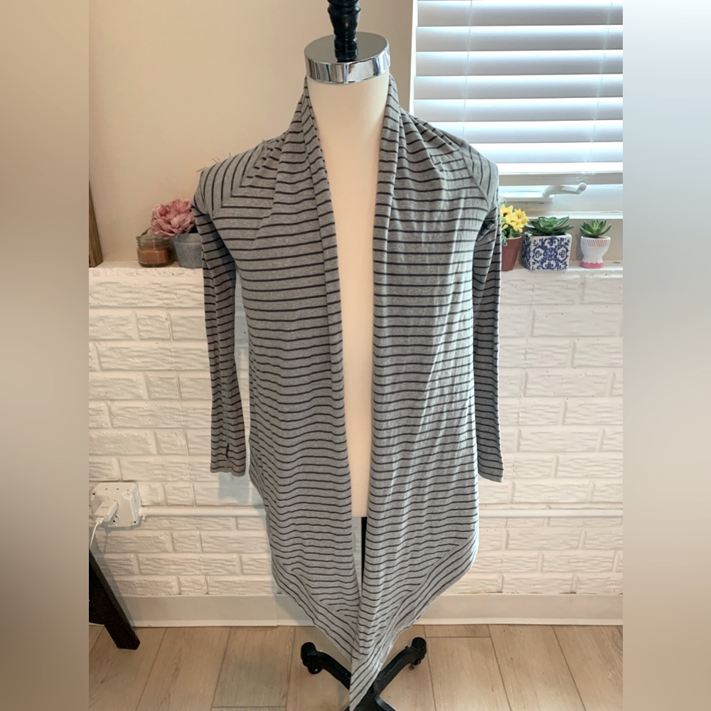 Lululemon Gray and Black striped open front cardigan